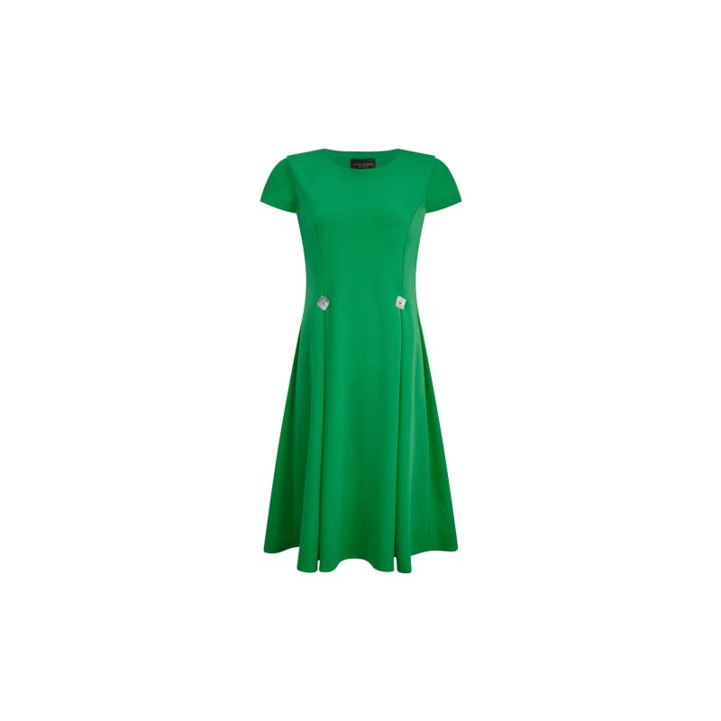 Cap Sleeve Button Midi Dress Green image