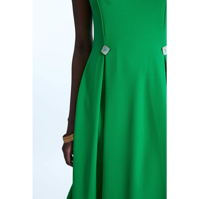 Cap Sleeve Button Midi Dress Green image