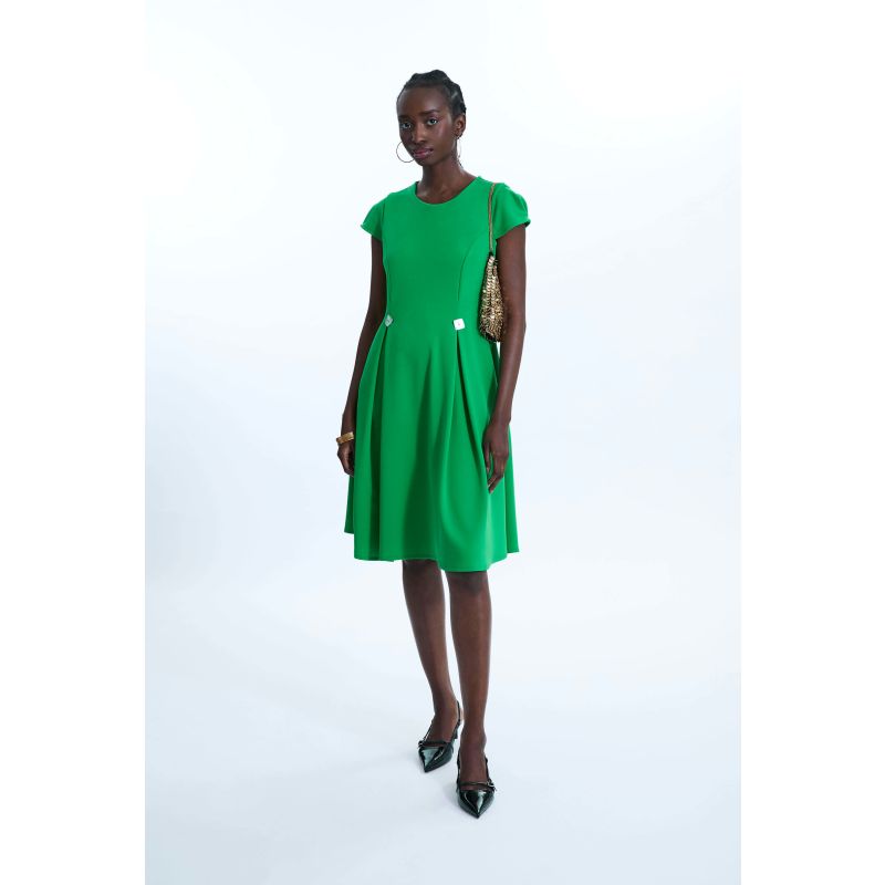 Cap Sleeve Button Midi Dress Green image