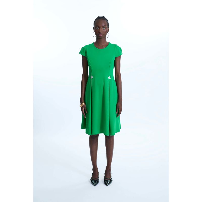 Cap Sleeve Button Midi Dress Green image