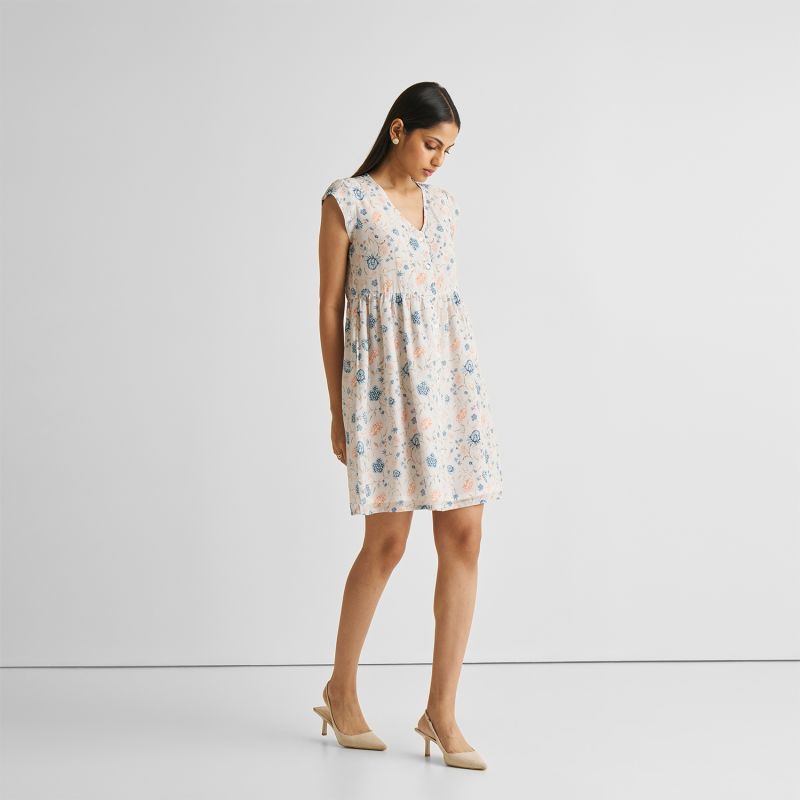 Cap Sleeved Short Dress In Florals image