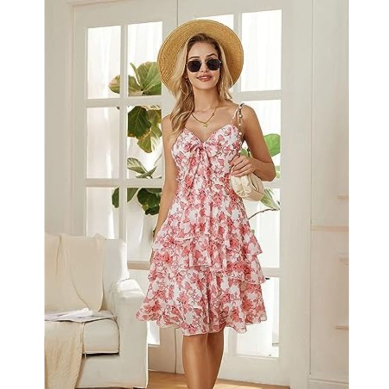 Capri Summer Floral Dress - Flamingo Pink image