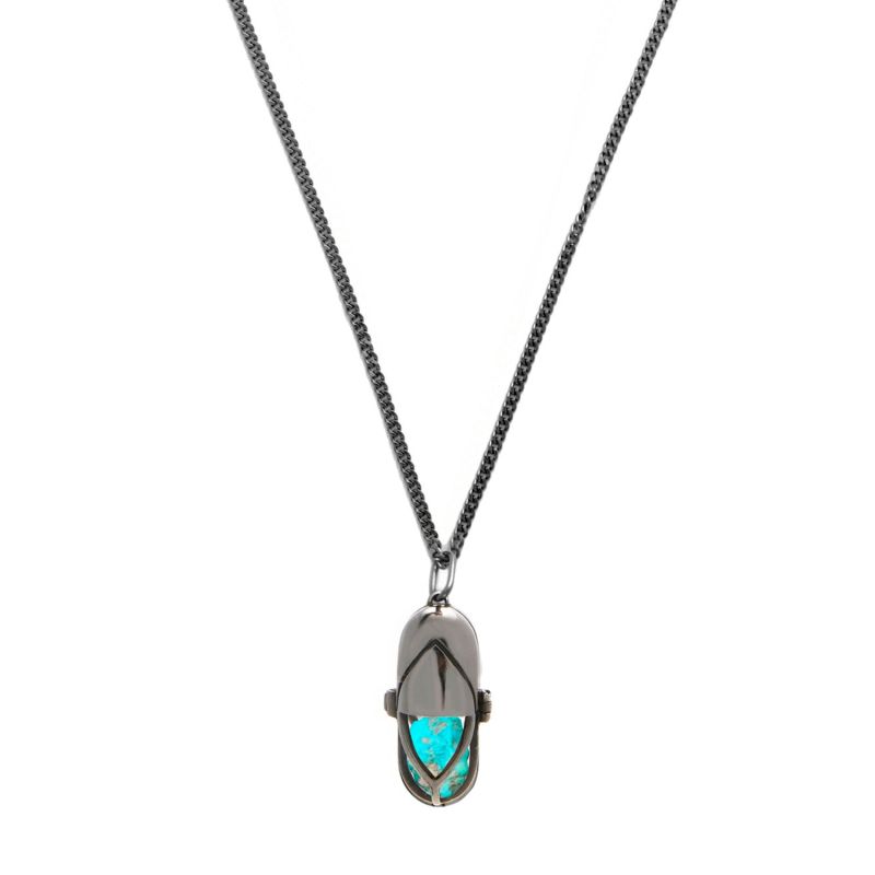 Capsule Crystal Pendant - Black Sterling Silver - Turquoise image