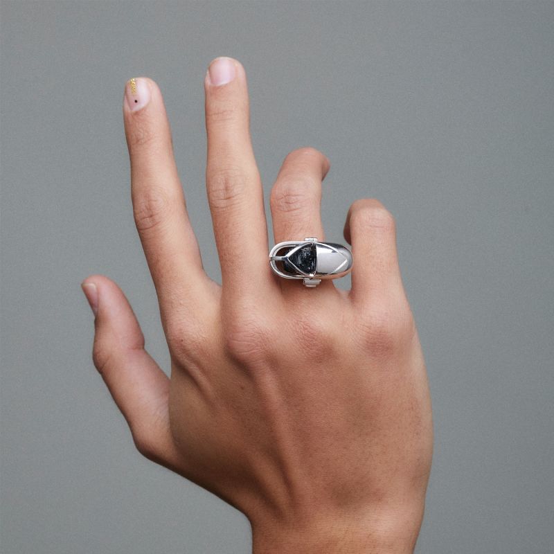 Capsule Crystal Ring - Sterling Silver - Smokey Quartz image