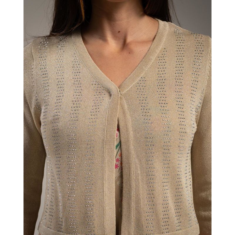 Short Cardigan With Lurex Yarn And Rhinestones image