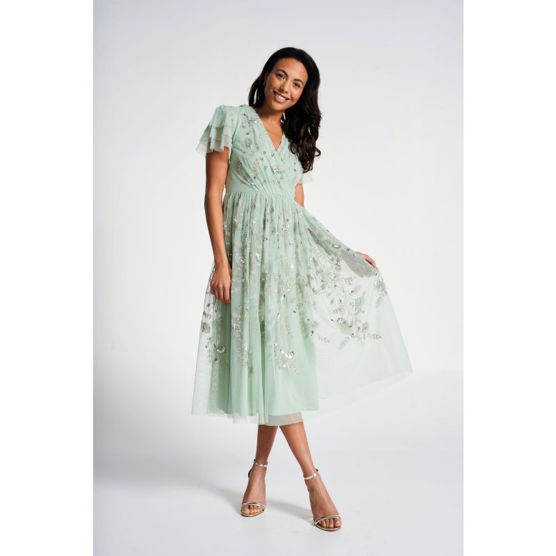 Carissa Floral Embellished Midi Dress - Green image