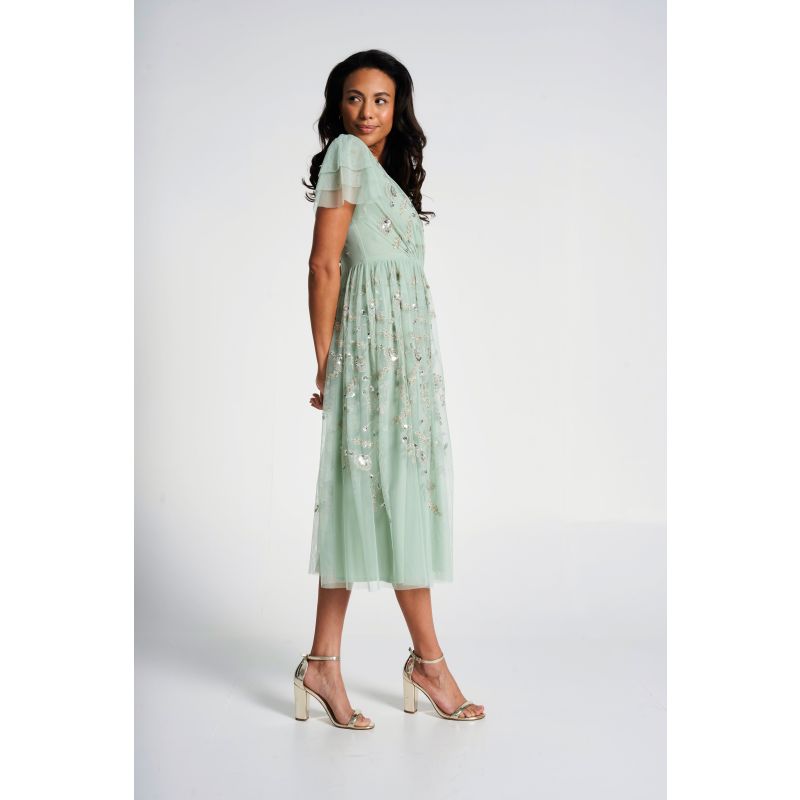 Carissa Floral Embellished Midi Dress - Green image