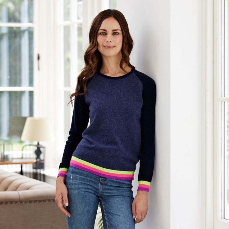 Carmen Navy Cashmere Jumper With Neon Stripes image