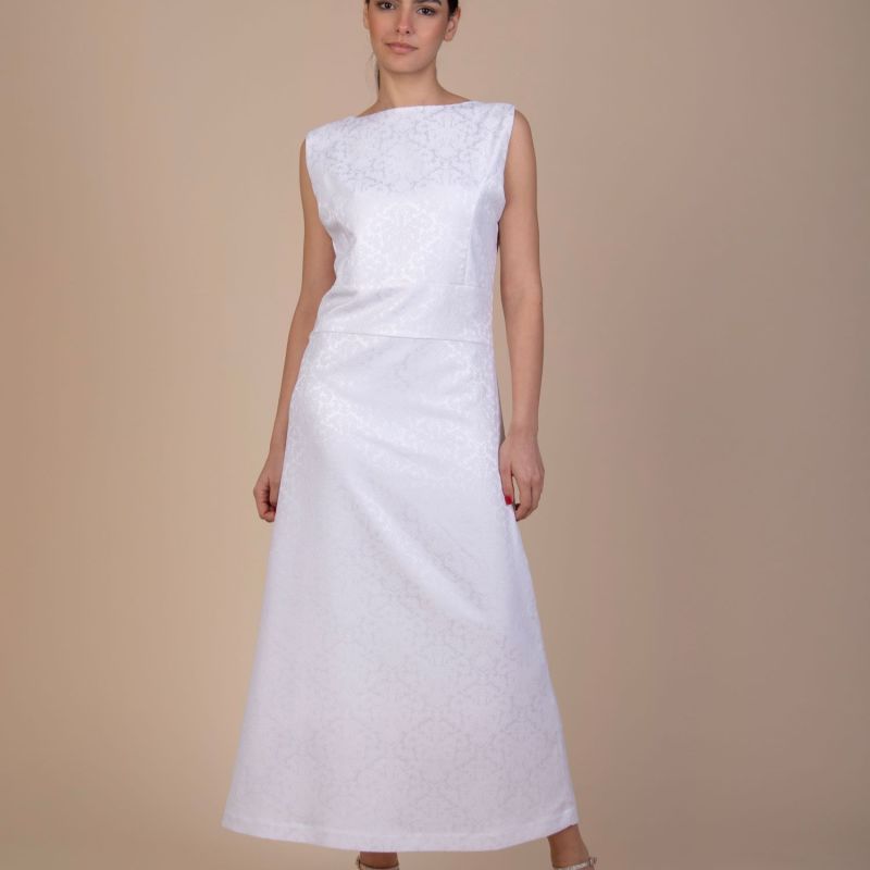 Caroline Floral Jacquard Maxi Dress In White image