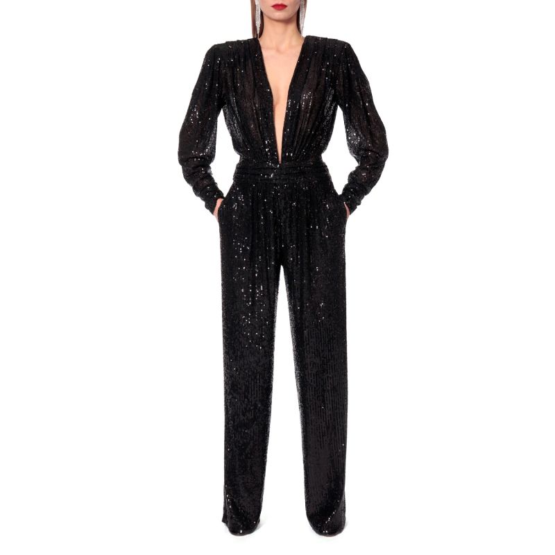 Carolyn Obsidian Black Long Sleeve Sequin Jumpsuit image