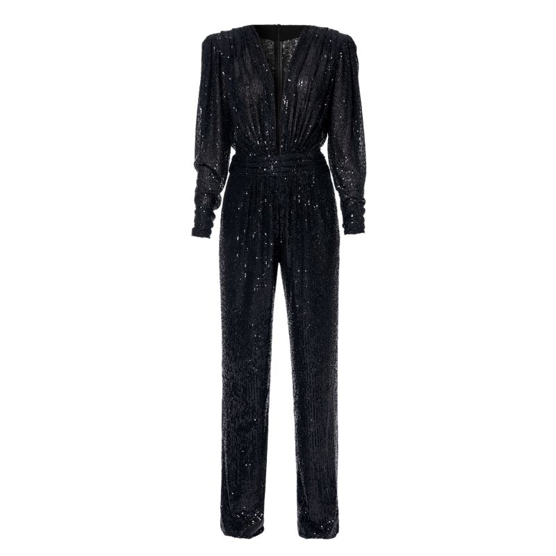 Carolyn Obsidian Black Long Sleeve Sequin Jumpsuit AGGI by HALEWSKI