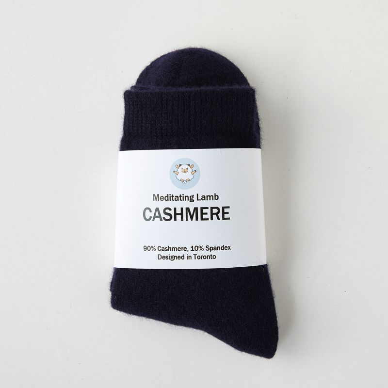 Cashmere Quarter-Length Socks Set Of Two - Meditating Lamb Collection In Midnight Blue image