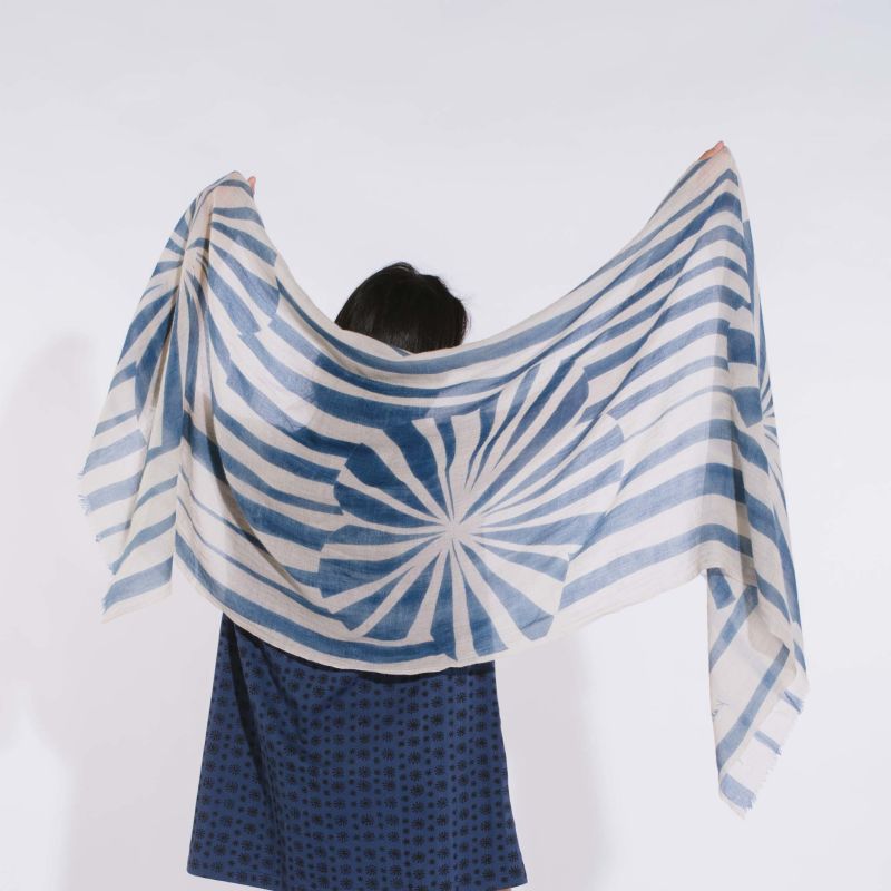 Luxurious Cashmere Wrap Shawl In Blossom Indigo Screen Print image