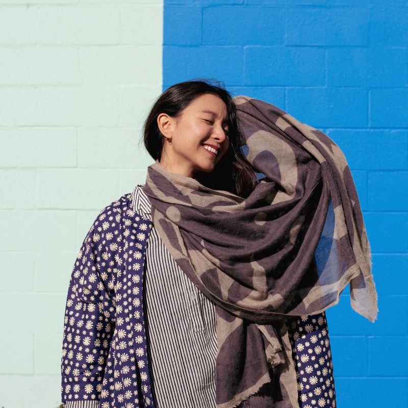 Luxurious Cashmere Wrap Shawl In Butterfly Charcoal Screen Print image