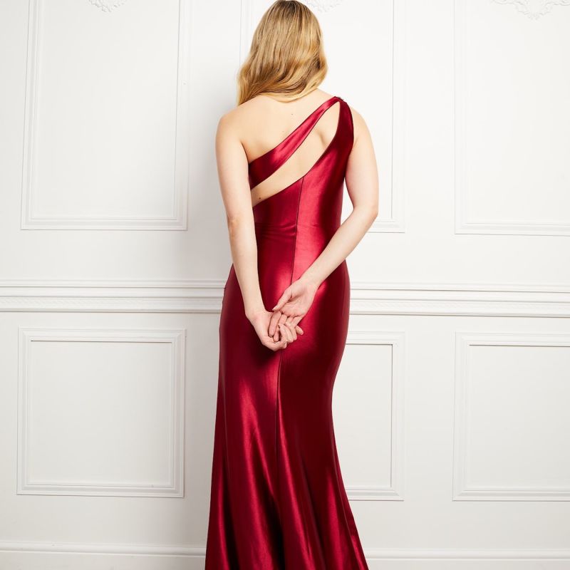 Cassidy Ruby Satin Asymmetric Long Evening Dress image