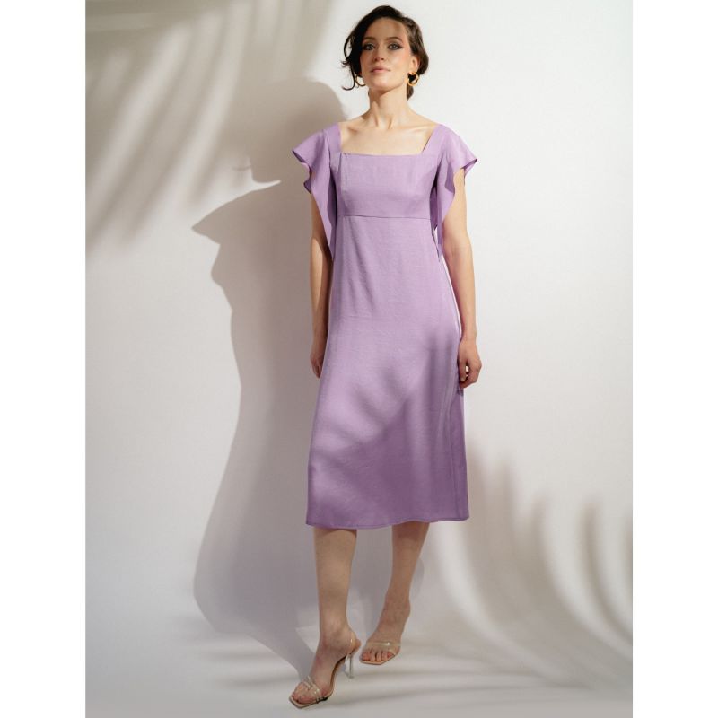 Cassis Empire Waist Midi Dress With Adjustable Straps In Lilac