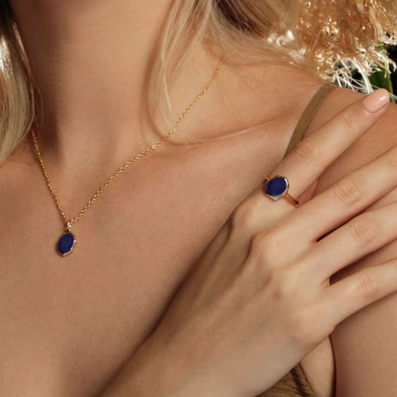 Irregular Lapis Lazuli & Diamond Pendant image