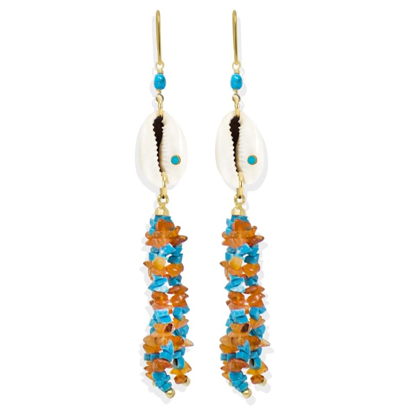 Turquoise & Cowrie Shell Statement Earrings image