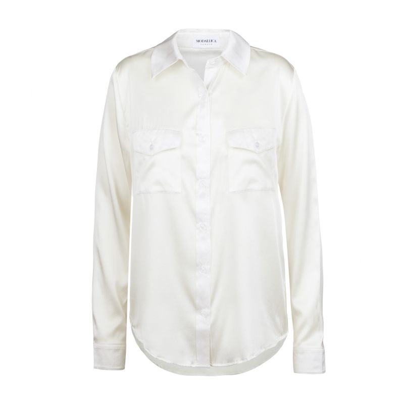 Ann - White Loose Gots Certified Organic Peace Silk Shirt image