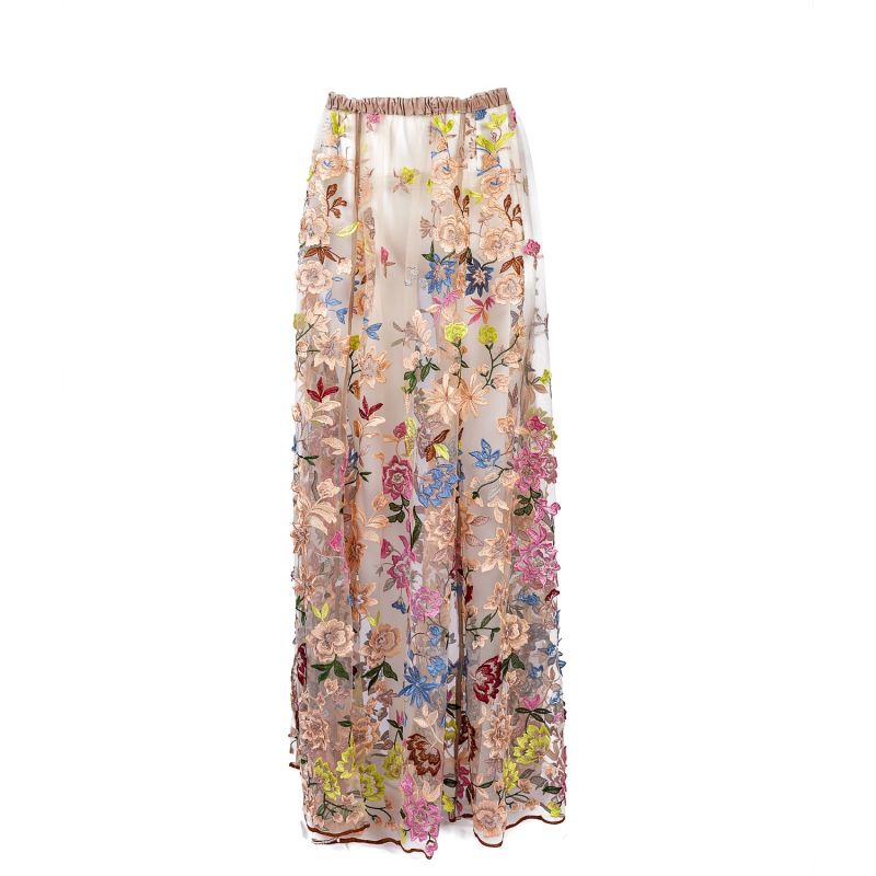 Celestial Summer Blossom - Skirt Of Embroidered Multicoloured Cascading Flowers image