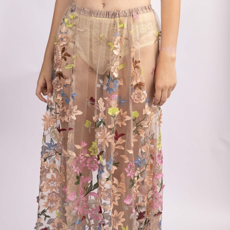 Celestial Summer Blossom - Skirt Of Embroidered Multicoloured Cascading Flowers image