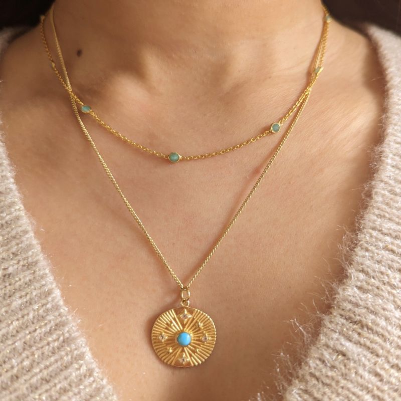 Celestial Coin Necklace -Turquoise image
