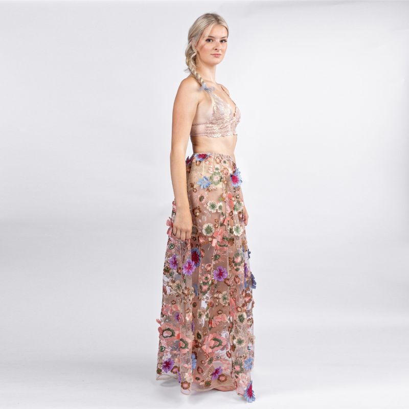 Celestial Wildflower - Skirt Of Embroidered Multicoloured Cascading Flowers image