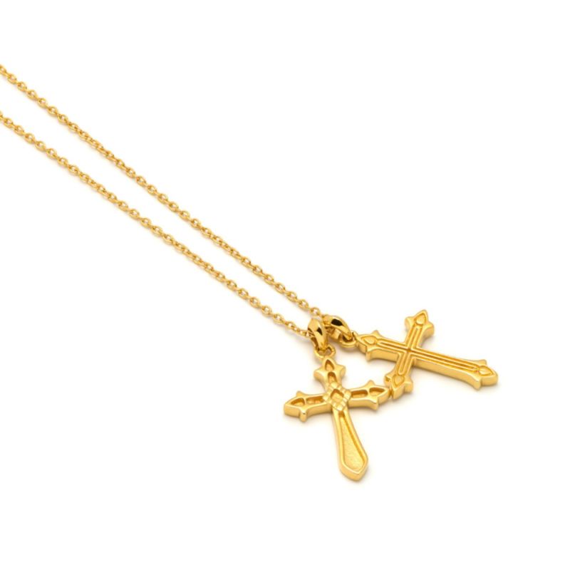 Twin Baroque Cross Necklace In Gold image