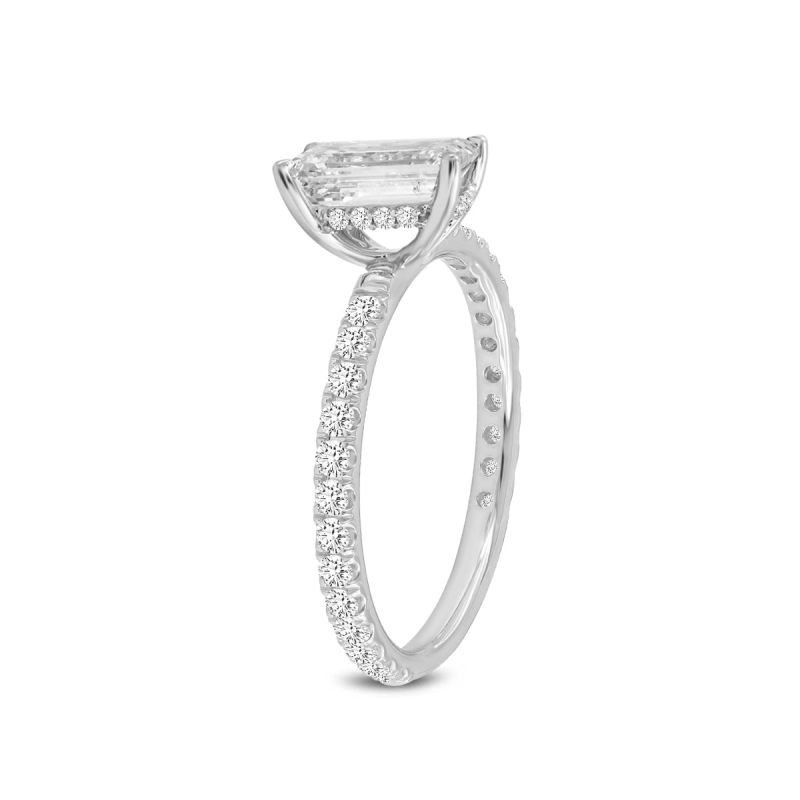 Certified Lab Grown Diamond Emerald Cut Hidden Halo Ring In White Gold image