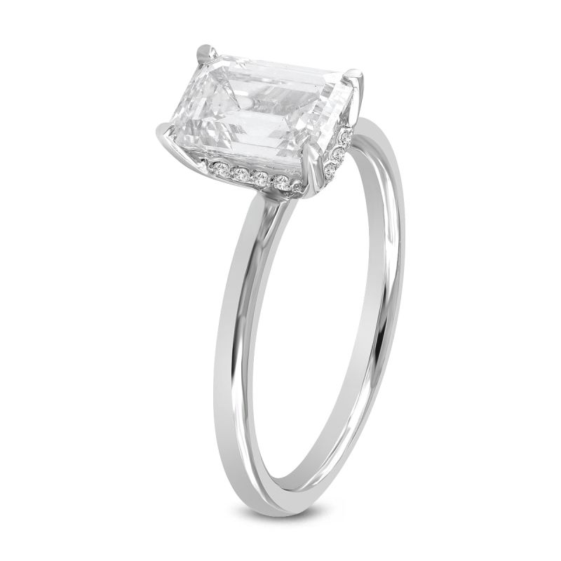 Certified Lab Grown Diamond Emerald Cut Solitaire Hidden Halo Ring In White Gold image