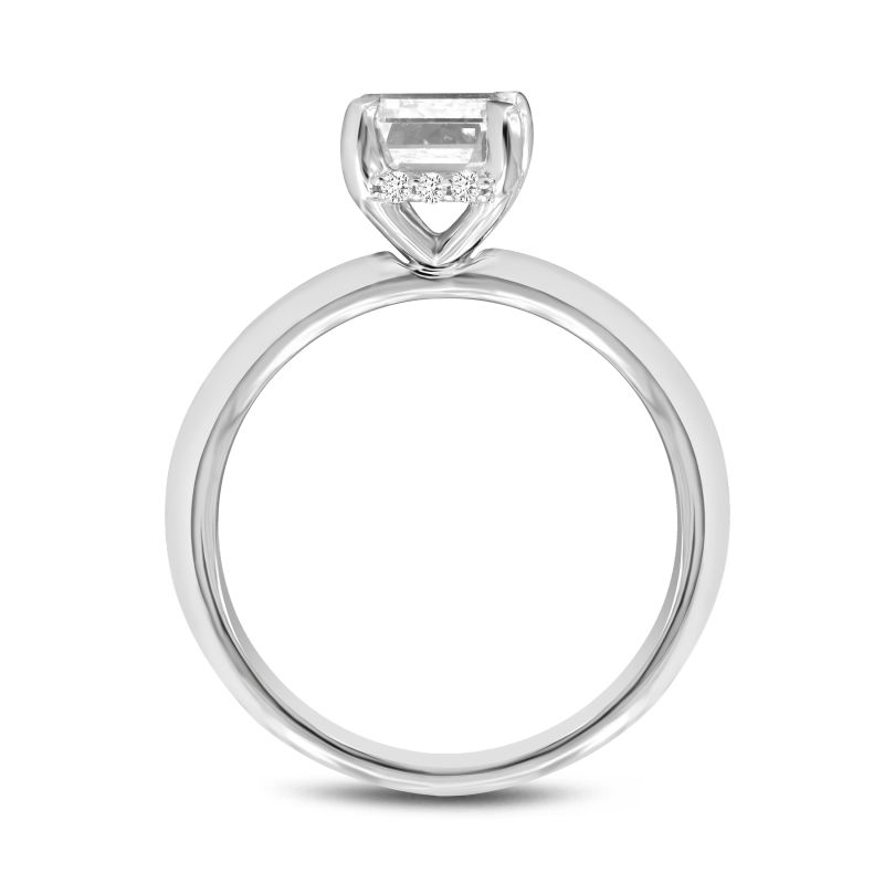 Certified Lab Grown Diamond Emerald Cut Solitaire Hidden Halo Ring In White Gold image