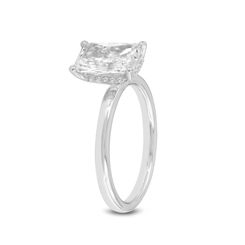 Certified Lab Grown Diamond Radiant Cut Solitaire Hidden Halo Ring In White Gold image