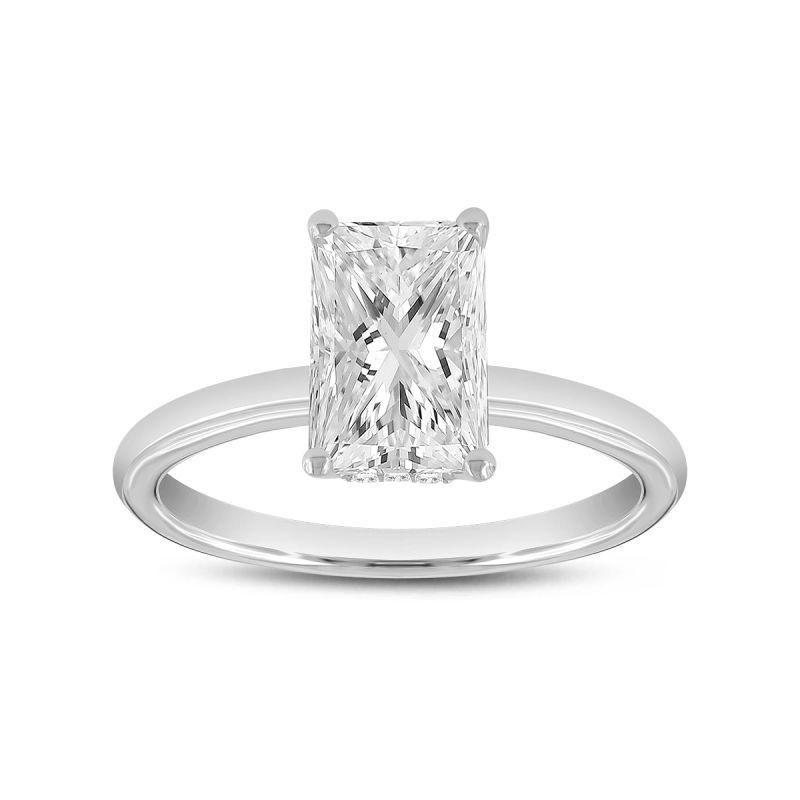 Certified Lab Grown Diamond Radiant Cut Solitaire Hidden Halo Ring In White Gold image