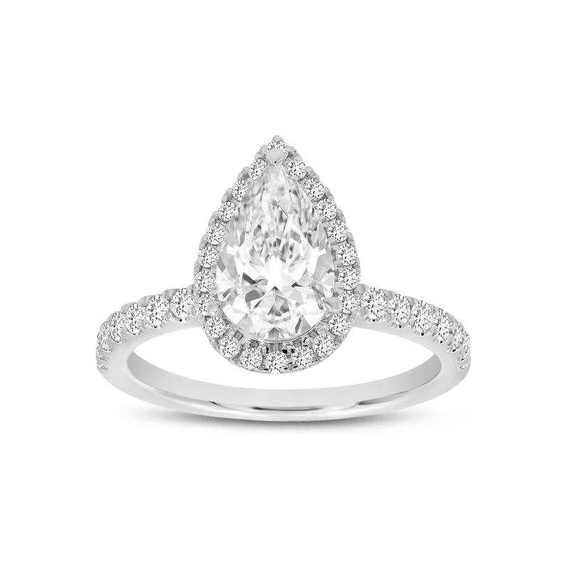 Certified Lab Grown Pear Shape Halo Diamond Ring In White Gold image