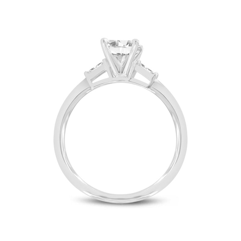 Certified Lab Grown Radiant Cut Diamond Three Stone With Tapered Baguettes In White Gold image