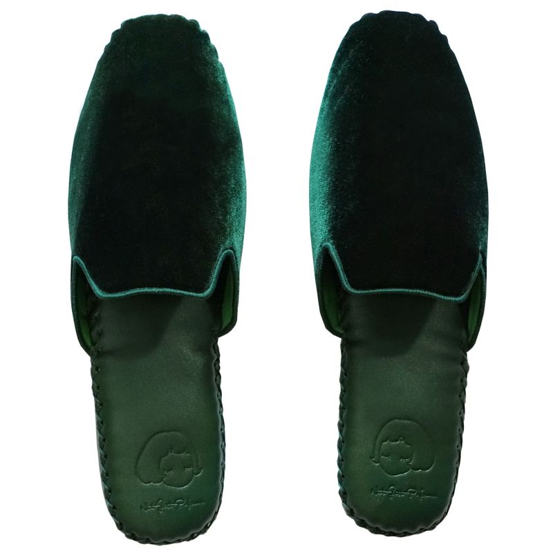 Men Classic Handmade Slippers - Green Without Tassels image