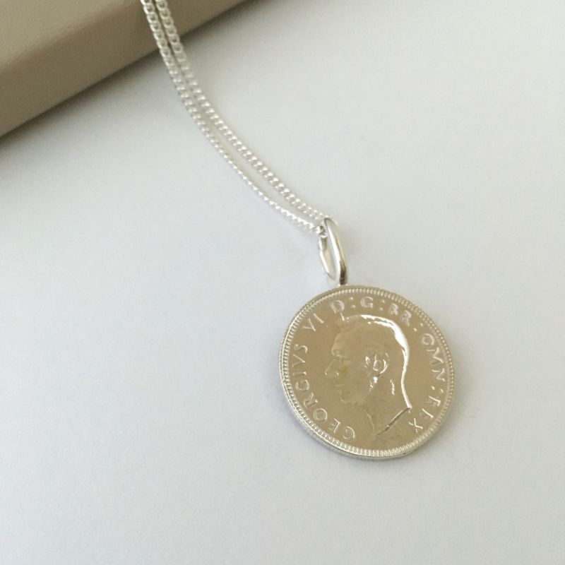 British Shilling Coin Necklace In Silver image