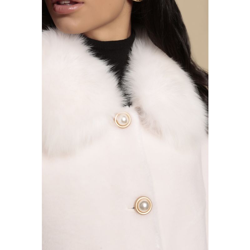 'Monroe' 100% Wool & Faux Fur Teddy Coat In Bianco image