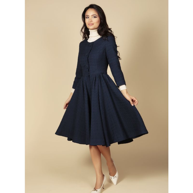 'Lady' Italian Wool Swing Dress Coat In Blu image