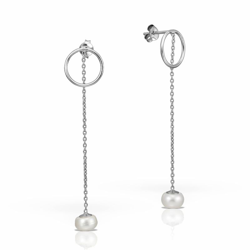 Chain Pearls Earrings, Sterling Silver image
