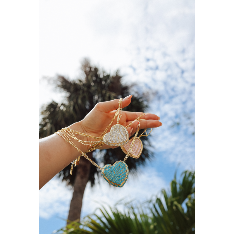 Chained Pave Heart Necklace - Blue image