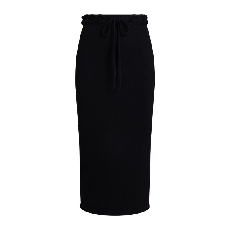 Chained Detail Silk Blend Knitted Midi Pencil Skirt - Black image