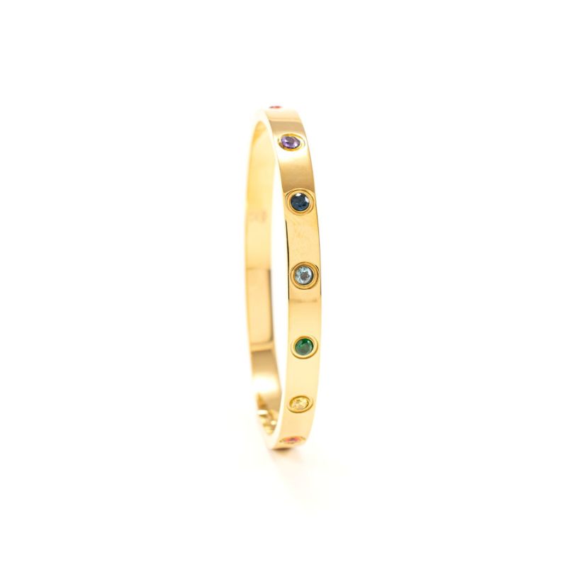 Chakra Healing Stone Bangle, Gold Over Stainless Steel image