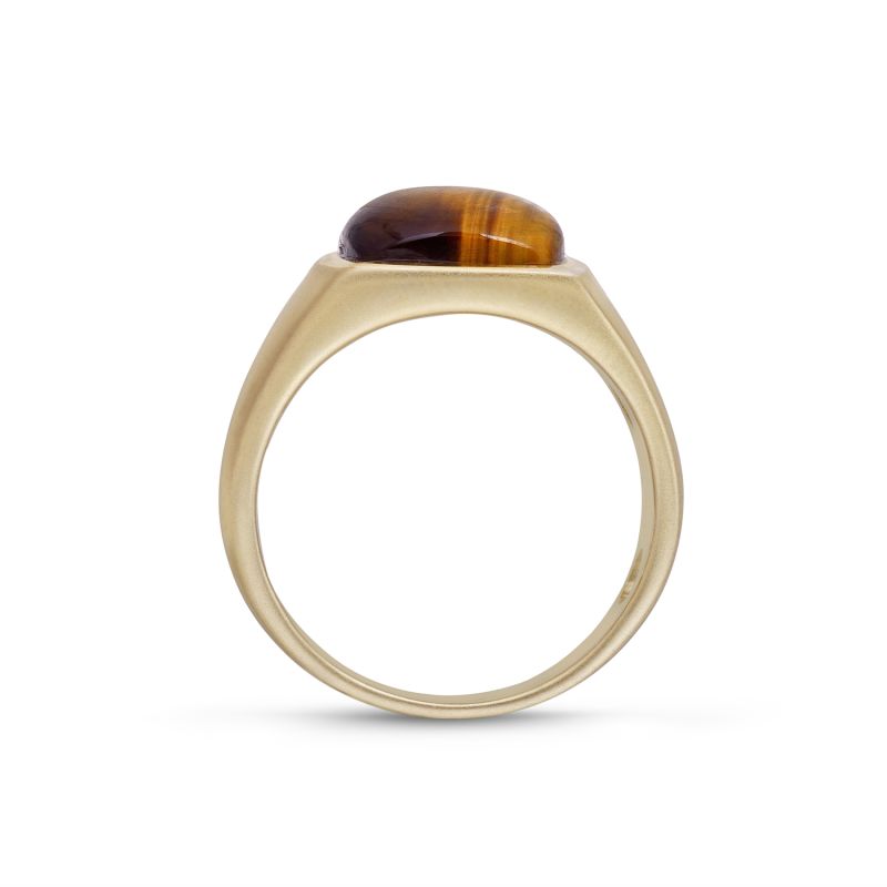 Chatoyant Yellow Tiger Eye Signet Ring In 14K Yellow Gold Plated Sterling Silver image