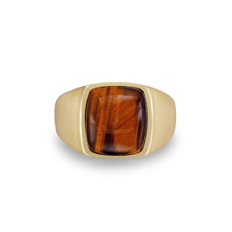 Chatoyant Yellow Tiger Eye Signet Ring In 14K Yellow Gold Plated Sterling Silver image