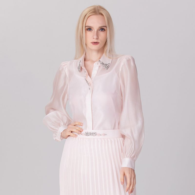 Beaded Collar Organza Shirt - Light Pink image