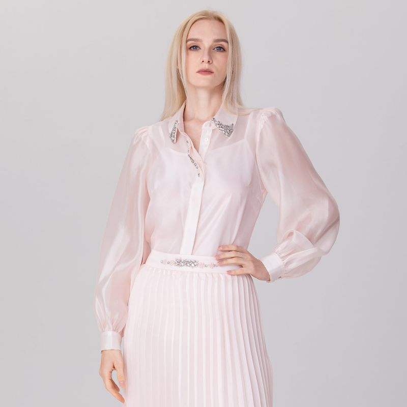 Beaded Collar Organza Shirt - Light Pink image