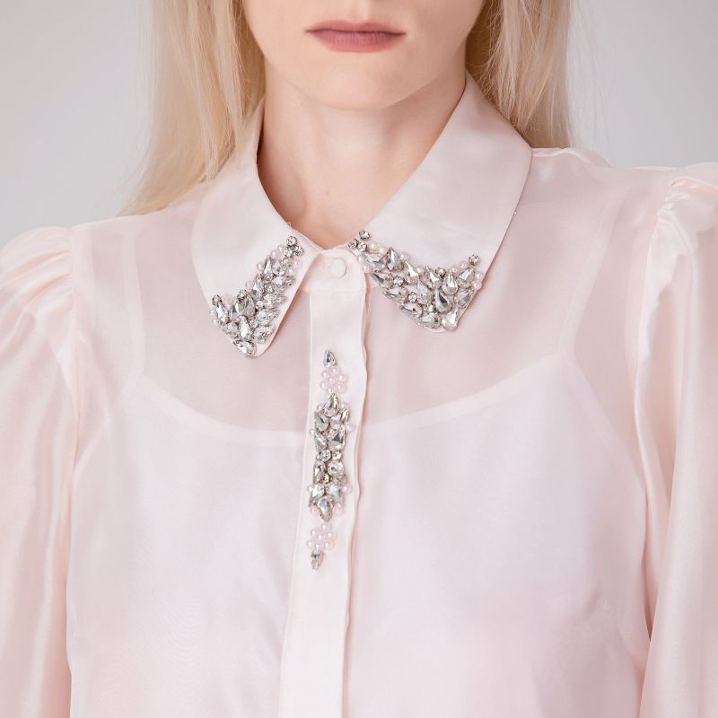 Beaded Collar Organza Shirt - Light Pink image