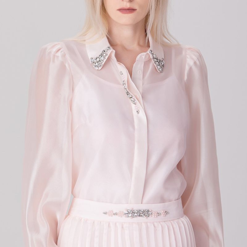 Beaded Collar Organza Shirt - Light Pink image