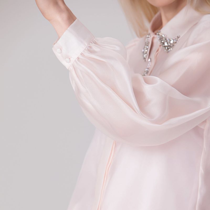 Beaded Collar Organza Shirt - Light Pink image
